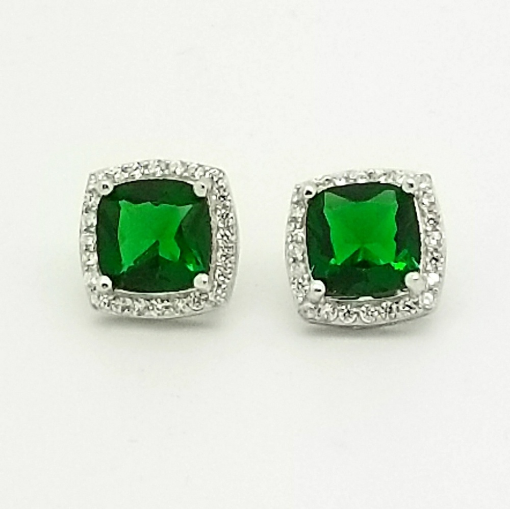 Emerald and White CZ Earrings